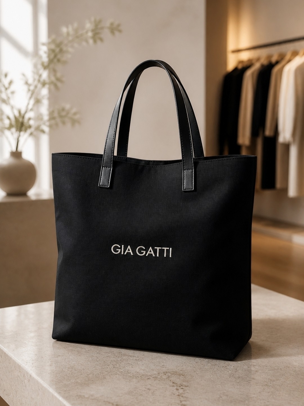 Giagatti Black Canvas Tote Bag Brand Embroidery